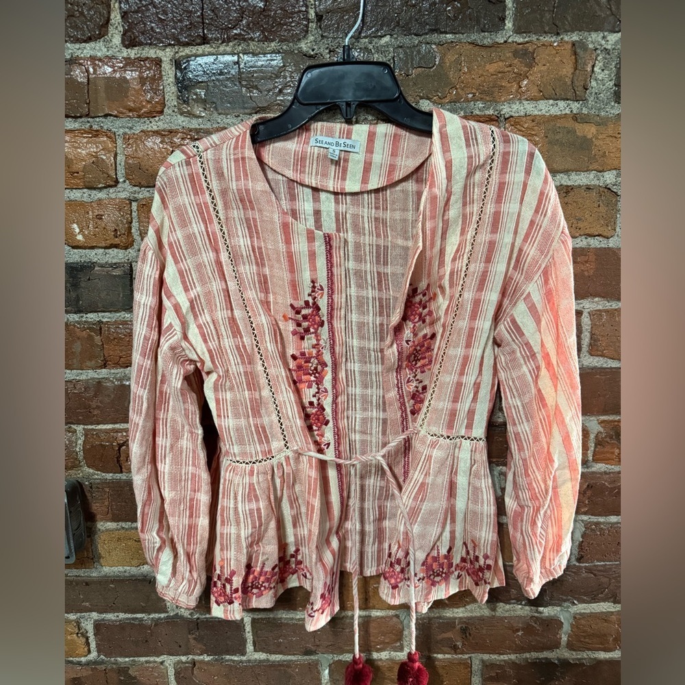 Women's See and Be Seen Striped Pink Top with Embroidered Details Size Small